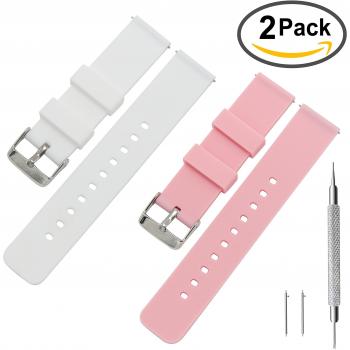 Bande de Montre en Caoutchouc Silicone Libération Rapide 18mm (Blanc+Rose)