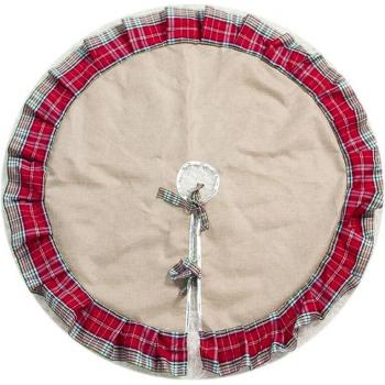 Plaid Holiday Tree Skirt with Ruffle Trim