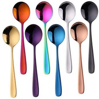 Do Buy Soup Spoons Set of 8, Coffee Spoons Bouillon Spoons, 18/10 Stainless Steel (Yellow)