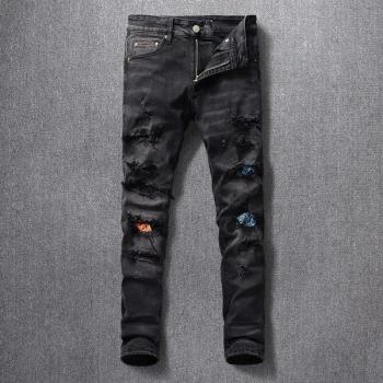 Retro Slim Fit Ripped Jeans for Men