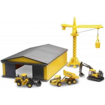 Miniatures Volvo – Coffret Chargeur, Dumper, Pelleteuse, Grue et Hangar