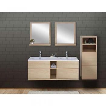 Mueble para baño de roble con superficie de resina Enio 140 cm, espejo y columna de diseño