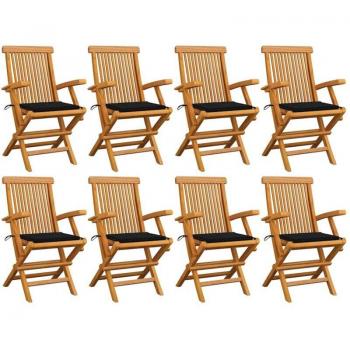 Prolenta Premium – Kit 8 Sedie Teak con Cuscini Neri per Esterni