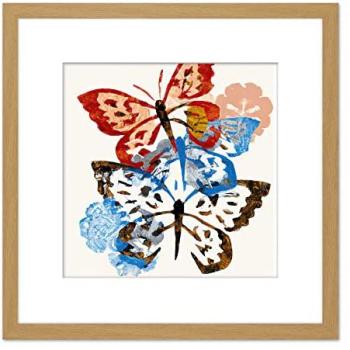 Blooming Wings: Brown & Blue Butterfly Canvas, Light Oak Finish