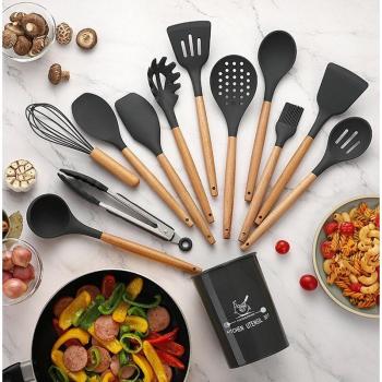 Wooden Handle Non-Stick Silicone Cooking Utensils