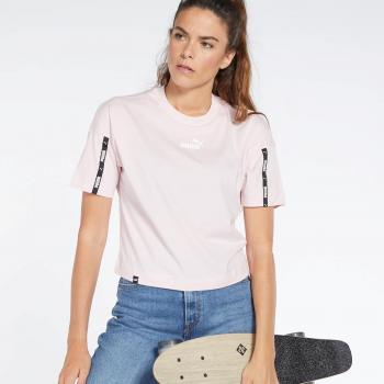 Damen T-Shirt Kurzarm Puma Power Tape Cropped Rosa