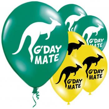 National Day 11″ Balloon Set – Green/Yellow, Kangaroo & G‑Day Mate Prints