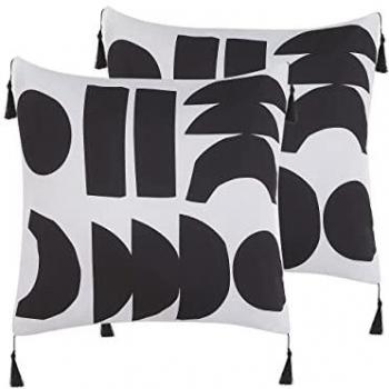 BELIANI Cojines decorativos Liriope 45 x 45 cm patrón geométrico en blanco y negro