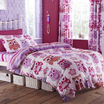 Housse de couette simple (enfant) Just Contempo avec motif hibou Rose/violet