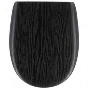 Abattant WC bois moulé 18 – Forme plate, fixation inox, finition bois noir