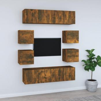 Set Mobili Porta TV 8 pz Rovere Fumè in Legno Multistrato