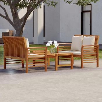 Set Mobili da Giardino 3pz in Legno Massello di Acacia con Cuscini Comfort
