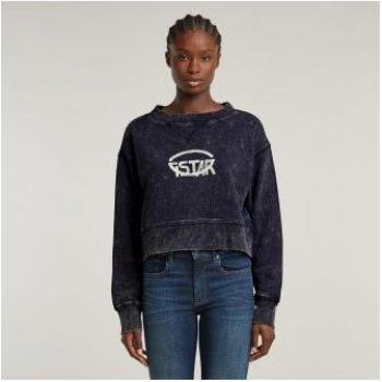 Felpa G-Star Donna Cropped Logo Loose R Overdyed Blu Osaka M