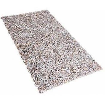 Tappeto shaggy in vera pelle marrone e grigio 80 x 150 cm fatto a mano