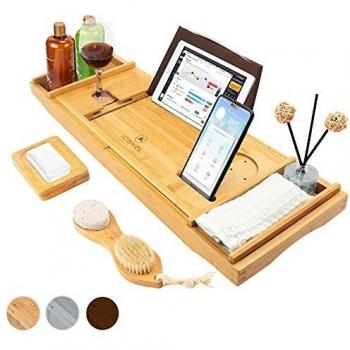JOSKEL Natural Wood Bath Tray with Soap Dish