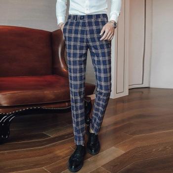 Plyesxale Navy Blue Slim Fit Business Pants