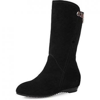 Mini tacón AgooLar botas redondas con cremallera y cadena negra