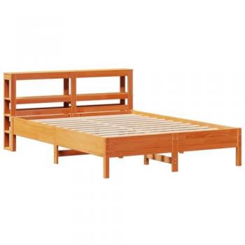 Lit en pin massif 140x190 cm finition marron sans matelas