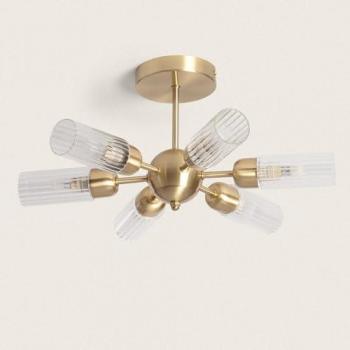 Lampada da Soffitto 6 Lampadine Metallo e Vetro Oro Iraide