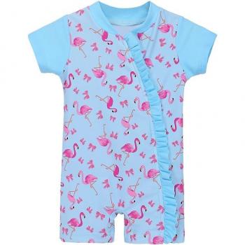 BAOHULU Baby UV-Badeanzug, Einteiler, UPF 50+, Kurzarm, Vogel Druck, hellblau