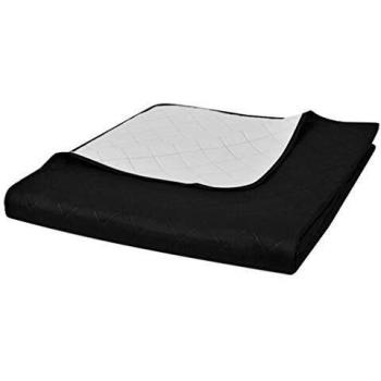 Vidaxl Reversible Quilted Bed Cover Black/White 170 x 210 cm