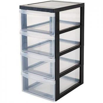 Cassettiera Iris Ohyama Ruote – 4 Cassetti Piccoli – Nero Trasparente – Ideale per Ufficio e Scuola