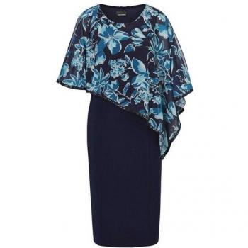 Goldner Fashion : Robe de cocktail en mousseline marine, drapé floral – Taille 23