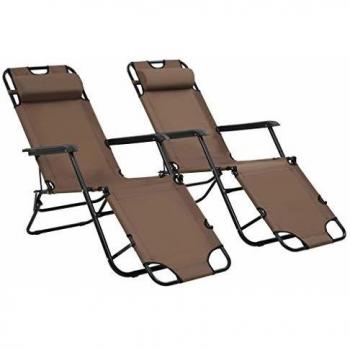VidaXL Sdraio pieghevoli con supporto per i piedi, 2 pezzi, acciaio, marroni