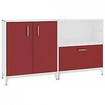 Red‑White Hinged Lowboard with Compartment