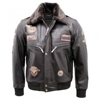 Infinity Leather Men's US Air Force Brown Bomber Jacket with Detachable Collar