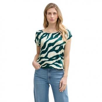 Tom Tailor Klassische Bluse – Grün, Tiermuster, Rundhals, XL