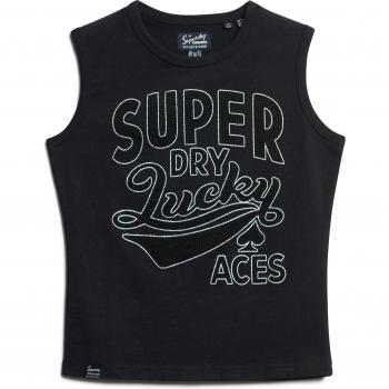 Superdry Damen Shirt – Schmal geschnittenes Retro‑Tanktop mit Verzierung – Schwarz (10XL)