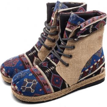 Veowalk Harajuku Chic Naturel – Chaussures à Lacets Lin Coton