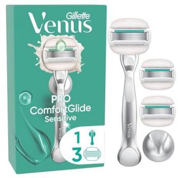 Gillette Venus Nassrasierer Comfortglide Sensitive 3‑er Kit mit Duschhalter und Ersatzklingen