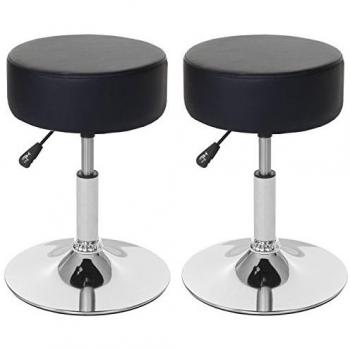 Tabouret MENDLER HWC‑C22 (x2) – Hauteur Variable, Noir Similicuir, Ø 35 cm