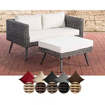 CLP Polyrattan Sofa mit Hocker MOLDE 2er Set