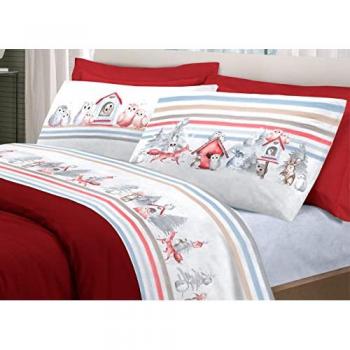 Completo Lenzuola Letto Matrimoniale Gufi Rossi 100% Cotone