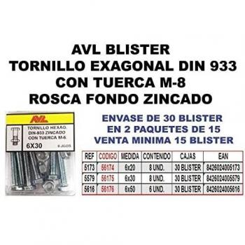 Avl blister tornillo hexagonal con tuerca 6x30 zincado 5579
