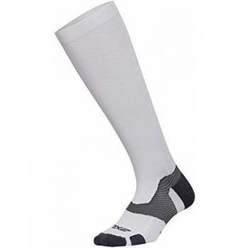 2XU Unisex Vectr Light Cushion Full Length Compression Socks, Size XL, White/Grey