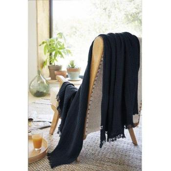 Gaïa Minuit Plaid a Franges 180 x 220 cm – Tessuto di Cotone