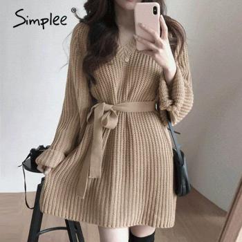 Simplee Women's Lace-Up Sweater Dress