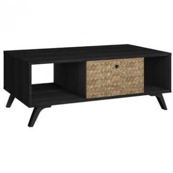 GADDI Table basse 1 tiroir, 2 espaces de rangement – style bois sombre & bambou