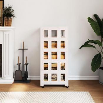 Pine Log Holder with Wheels White Finish 40x49x110 cm