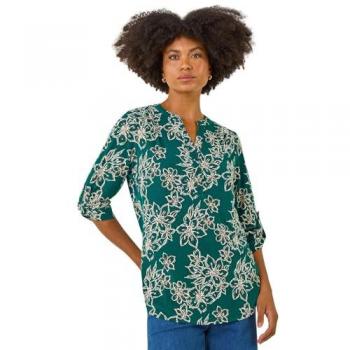 Roman Teal Floral Puff Tee