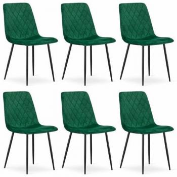 Komodee SCANNO – Ensemble de 6 chaises vert foncé, tissu velours