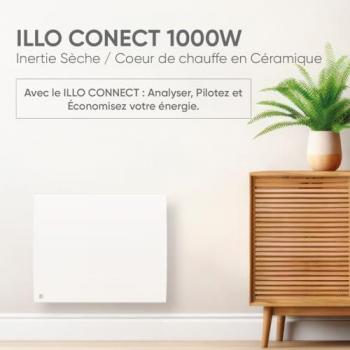 Radiateur électrique connecté WiFi à inertie sèche céramique 1000W Bestherm ILLO CONNECT horizontal blanc