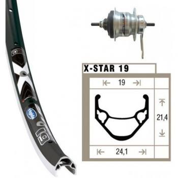 Rueda Trasera 28x1.75RB eje Shim.7-G plat..36ab. Rígida X-Star 19 ne./pl. radios Niro