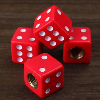 4 pcs Red Dice Wheel Valve Stem Caps