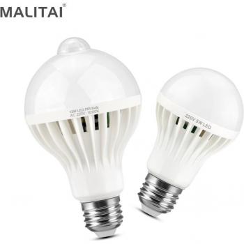 Bombilla E27 9W con Sensores de Movimiento y Sonido, Ideal para Noche de Emergencia