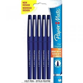 Pennarelli Paper Mate Flair Blu con Punta Media in Fibra 1.0 mm Confezione da 5